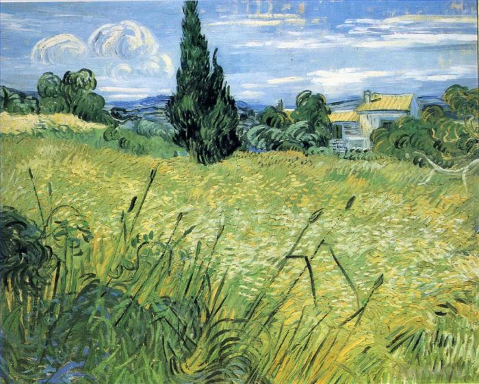 Vincent van Gogh Ölgemälde - Grünes Weizenfeld mit Zypresse