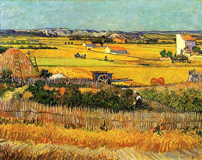 Vincent van Gogh Ölgemälde - Ernte in La Crau mit Montmajour im Hintergrund