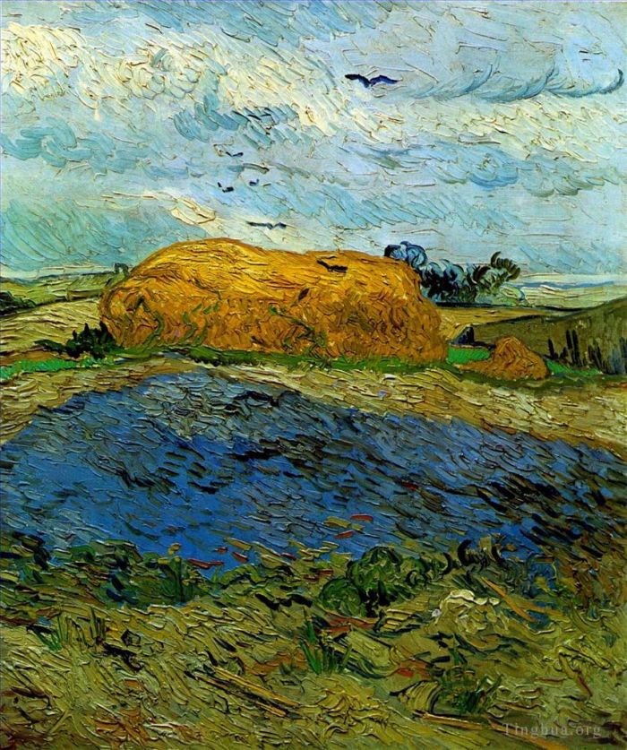 Vincent van Gogh Ölgemälde - Heuhaufen unter regnerischem Himmel