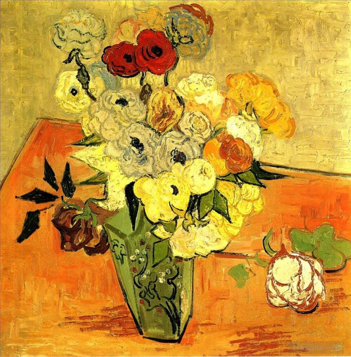 Vincent van Gogh Ölgemälde - Japanische Vase mit Rosen und Anemonen