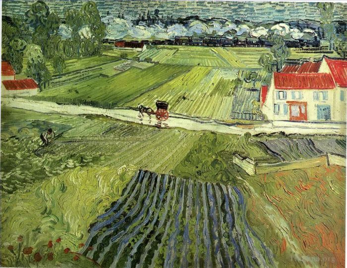 Vincent van Gogh Ölgemälde - Landschaft mit Kutsche und Zug