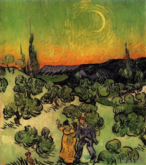 Vincent van Gogh Werk - Landschaft mit gehendem Paar und Halbmond