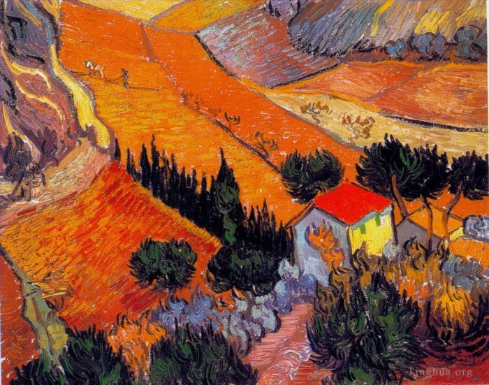 Vincent van Gogh Ölgemälde - Landschaft mit Haus und Pflüger