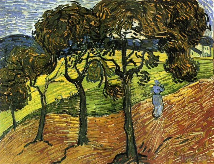 Vincent van Gogh Ölgemälde - Landschaft mit Bäumen und Figuren