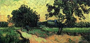 Vincent van Gogh Werk - Landschaft mit dem Schloss von Auvers bei Sonnenuntergang