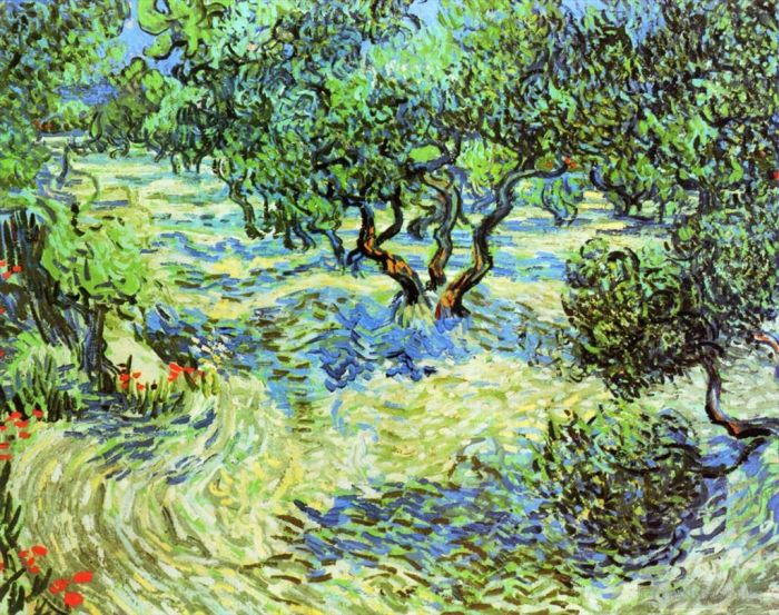 Vincent van Gogh Ölgemälde - Olivenhain strahlend blauer Himmel