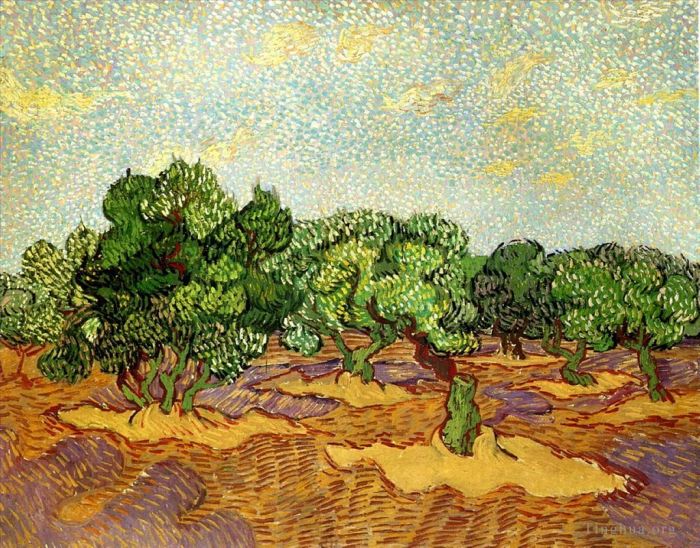 Vincent van Gogh Ölgemälde - Olivenhain, blassblauer Himmel
