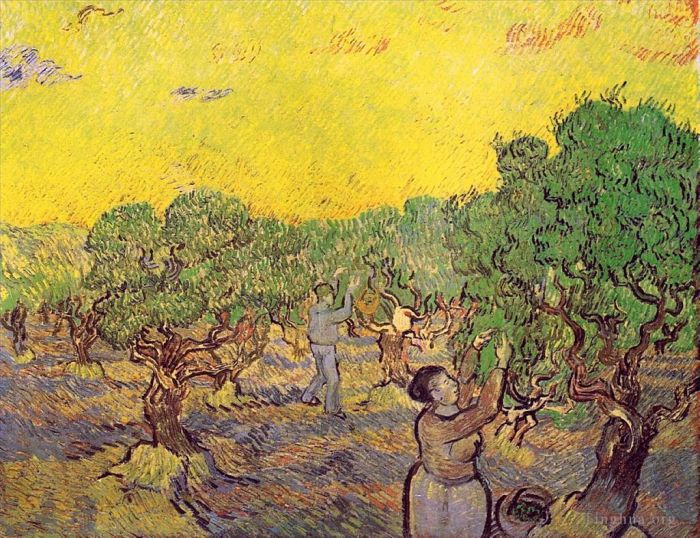 Vincent van Gogh Ölgemälde - Olivenhain mit Pflückfiguren