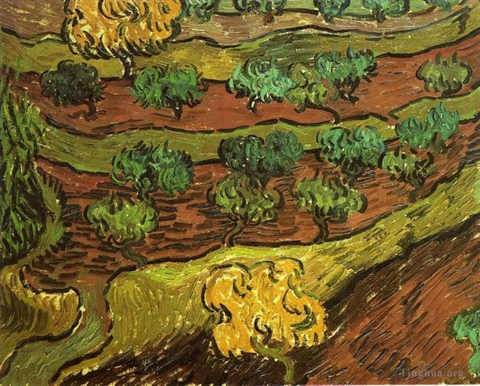Vincent van Gogh Ölgemälde - Olivenbäume gegen einen Hügelhang