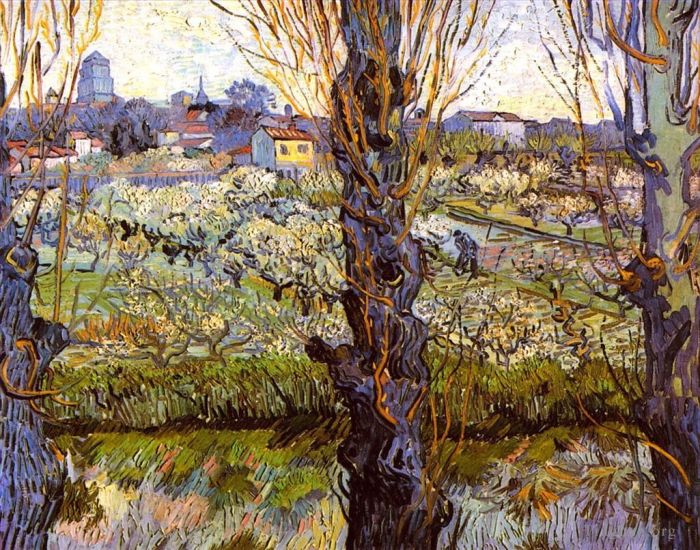 Vincent van Gogh Ölgemälde - Blühender Obstgarten mit Pappeln