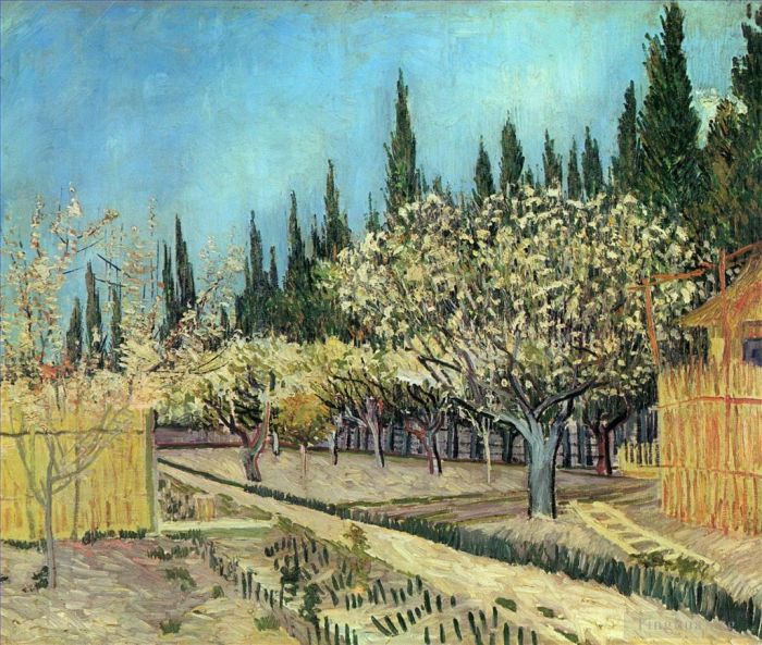 Vincent van Gogh Ölgemälde - Blühender Obstgarten, umgeben von Zypressen 2