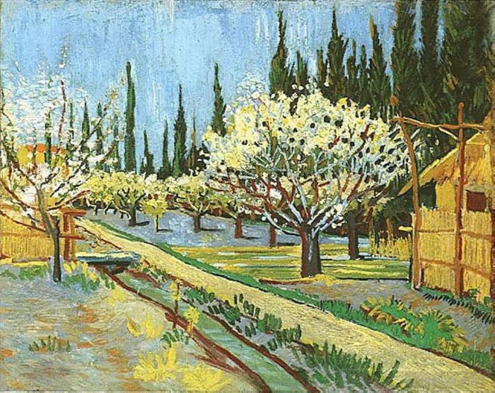 Vincent van Gogh Ölgemälde - Blühender Obstgarten, umgeben von Zypressen