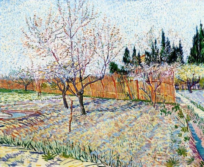 Vincent van Gogh Ölgemälde - Obstgarten mit blühenden Pfirsichbäumen