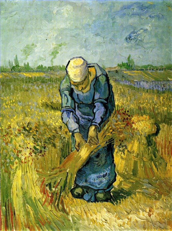 Vincent van Gogh Ölgemälde - Bäuerin bindet Garben nach Hirse