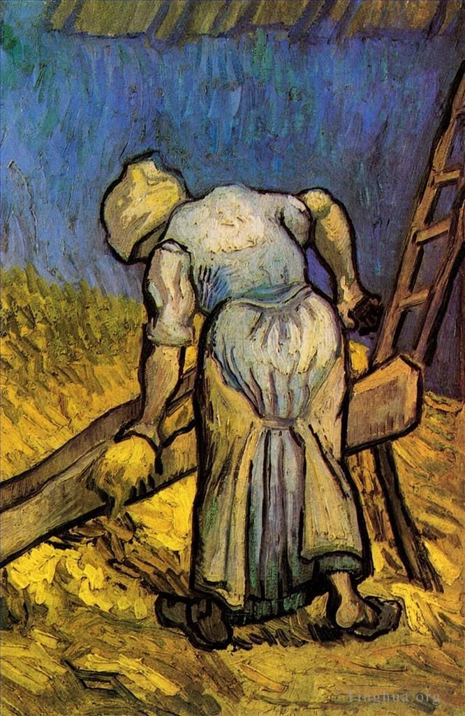 Vincent van Gogh Ölgemälde - Bäuerin schneidet Stroh nach Hirse