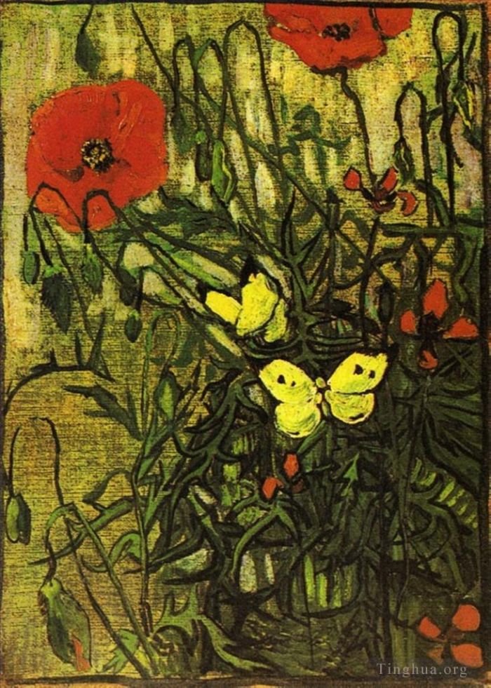 Vincent van Gogh Ölgemälde - Mohnblumen und Schmetterlinge