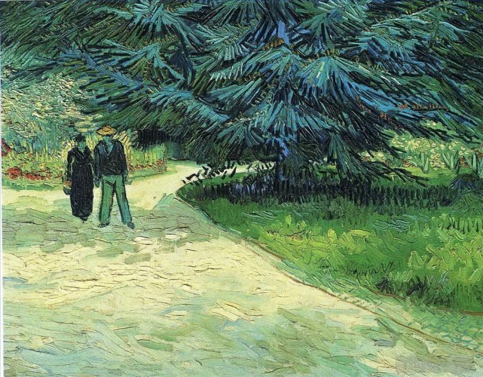 Vincent van Gogh Ölgemälde - Öffentlicher Garten mit Paar und blauer Tanne