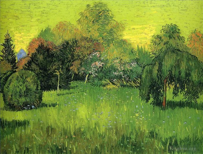Vincent van Gogh Ölgemälde - Öffentlicher Park mit Trauerweide Der Garten des Dichters I