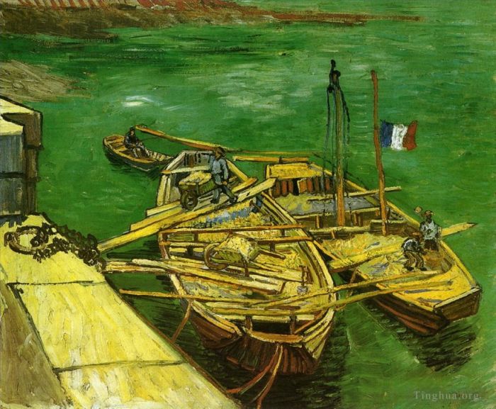 Vincent van Gogh Ölgemälde - Kai mit Männern, die Sandkähne entladen