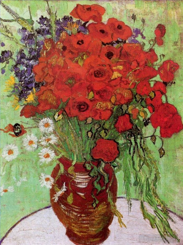 Vincent van Gogh Ölgemälde - Rote Mohnblumen und Gänseblümchen