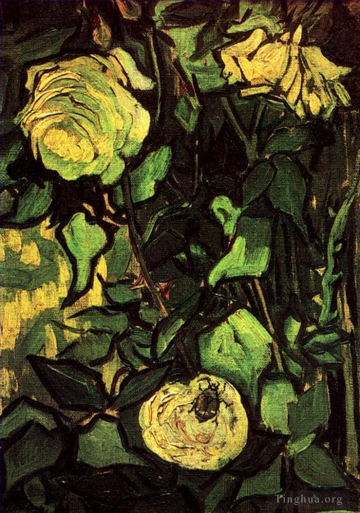 Vincent van Gogh Ölgemälde - Rosen und Käfer
