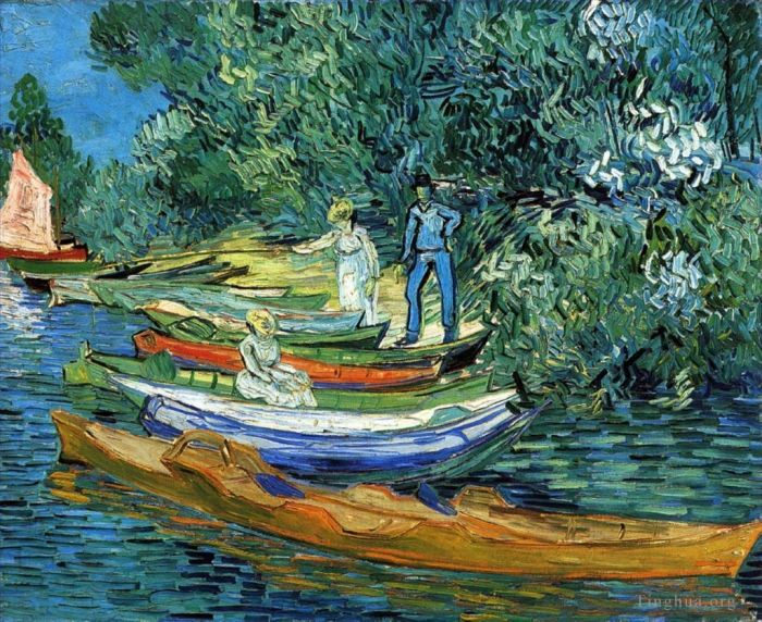 Vincent van Gogh Ölgemälde - Ruderboote am Ufer der Oise