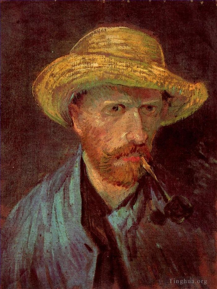 Vincent van Gogh Ölgemälde - Selbstporträt mit Strohhut und Pfeife