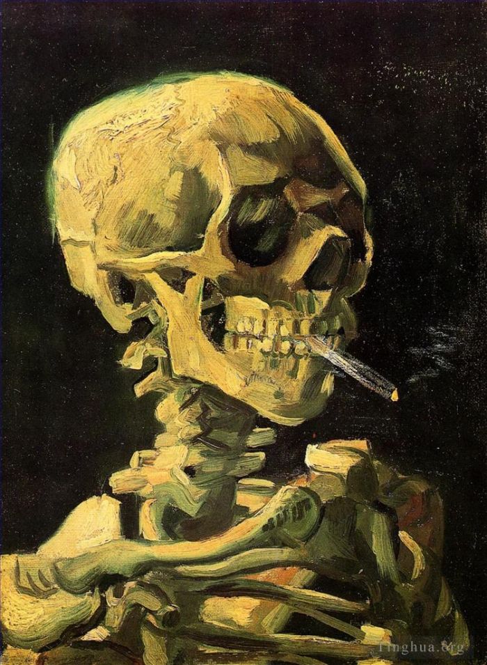 Vincent van Gogh Ölgemälde - Totenkopf mit brennender Zigarette