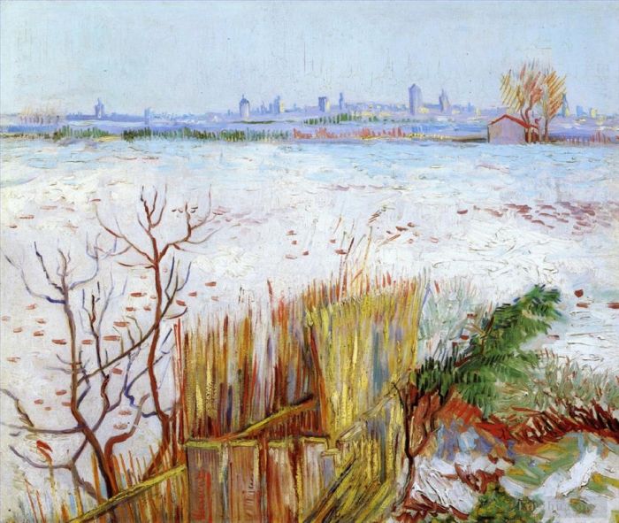 Vincent van Gogh Ölgemälde - Verschneite Landschaft mit Arles im Hintergrund