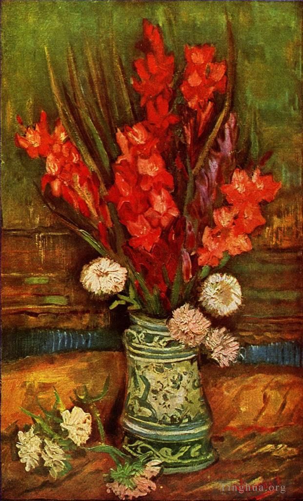 Vincent van Gogh Ölgemälde - Stilllebenvase mit roten Gladiolen