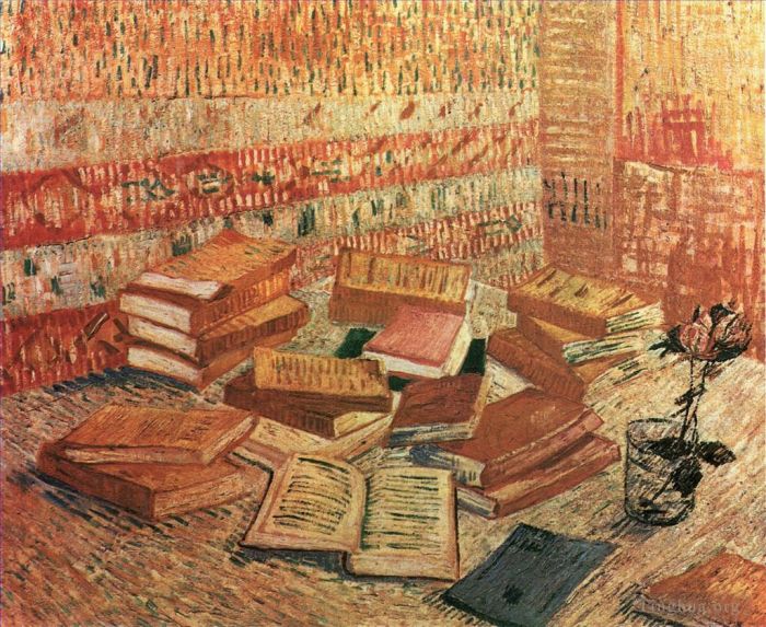 Vincent van Gogh Ölgemälde - Stillleben aus französischen Romanen und Rose