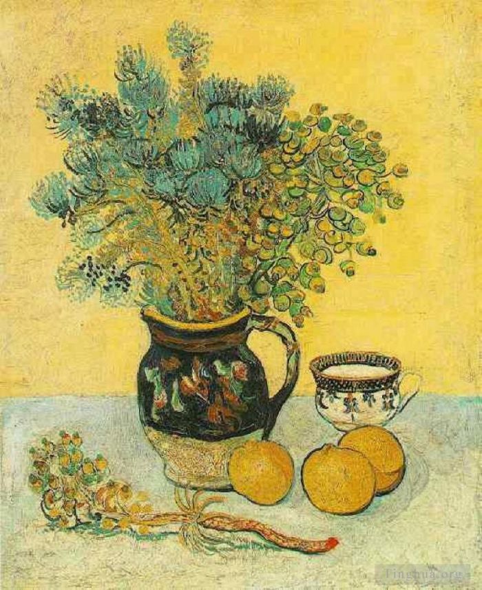Vincent van Gogh Ölgemälde - Stillleben-Majolika-Krug mit Wildblumen