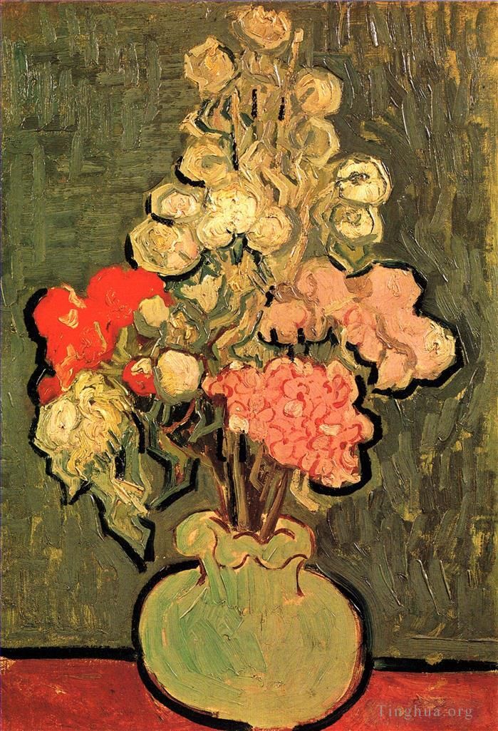 Vincent van Gogh Ölgemälde - Stilllebenvase mit Rosenmalven