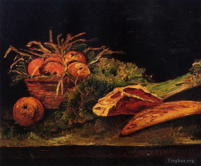 Vincent van Gogh Ölgemälde - Stillleben mit Apfelfleisch und einem Brötchen