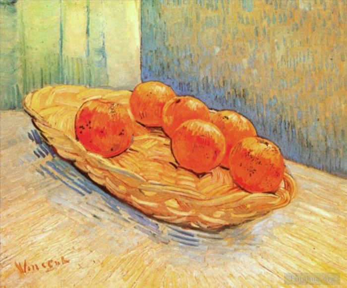 Vincent van Gogh Ölgemälde - Stillleben mit Korb und sechs Orangen