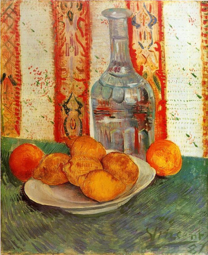 Vincent van Gogh Ölgemälde - Stillleben mit Karaffe und Zitronen auf einem Teller
