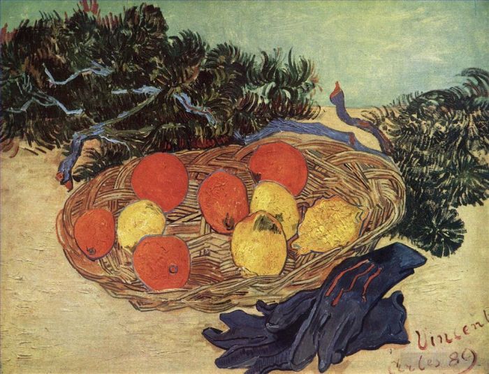 Vincent van Gogh Ölgemälde - Stillleben mit Orangen und Zitronen mit blauen Handschuhen