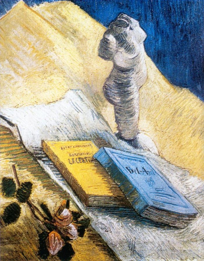 Vincent van Gogh Ölgemälde - Stillleben mit Gipsstatuette, einer Rose und zwei Romanen