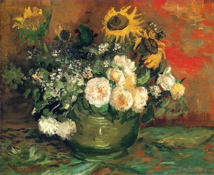 Vincent van Gogh Ölgemälde - Stillleben mit Rosen und Sonnenblumen