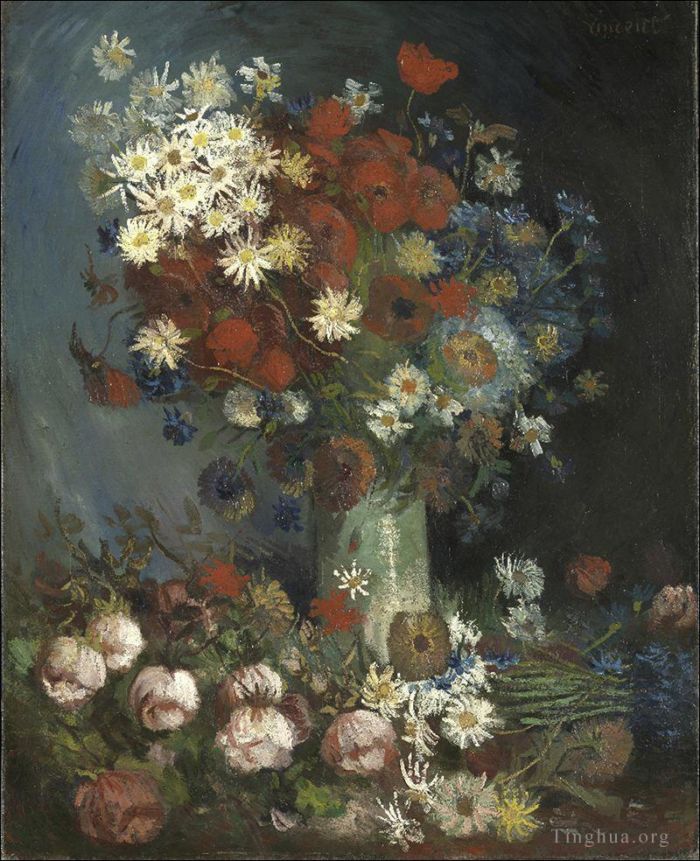 Vincent van Gogh Ölgemälde - Stillleben mit Wiesenblumen und Rosen