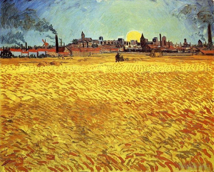 Vincent van Gogh Ölgemälde - Sommerabend-Weizenfeld mit untergehender Sonne