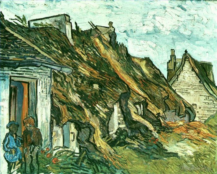 Vincent van Gogh Ölgemälde - Reetgedeckte Cottages in Chaponval Auvers sur Oise