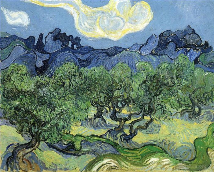 Vincent van Gogh Ölgemälde - Die Alpilles mit Olivenbäumen im Vordergrund