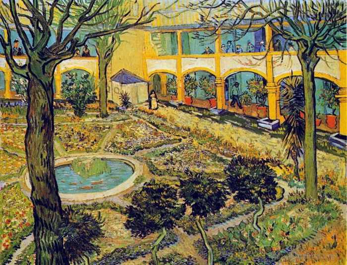 Vincent van Gogh Ölgemälde - Der Innenhof des Krankenhauses in Arles
