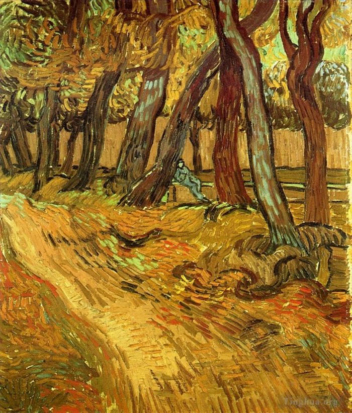 Vincent van Gogh Ölgemälde - Der Garten des Saint Paul Hospital mit Figur