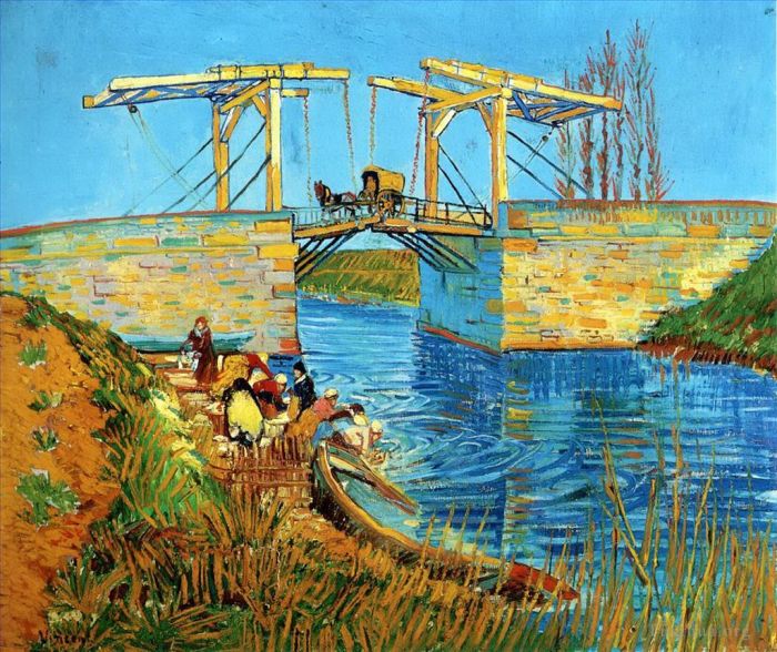 Vincent van Gogh Ölgemälde - Die Langlois-Brücke in Arles mit waschenden Frauen 2