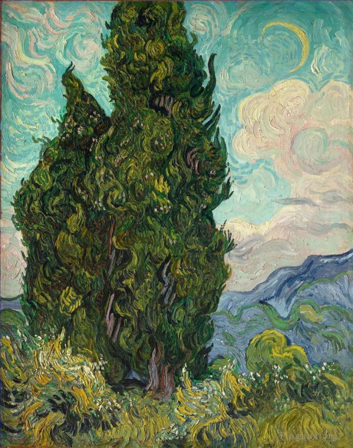 Vincent van Gogh Ölgemälde - Zwei Zypressen 2