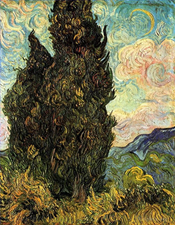 Vincent van Gogh Ölgemälde - Zwei Zypressen