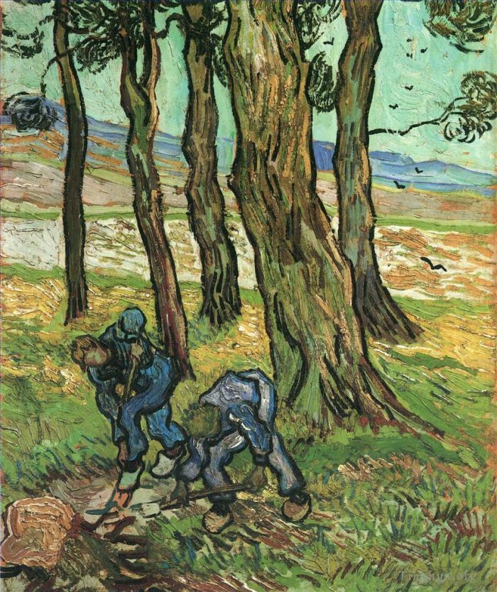 Vincent van Gogh Ölgemälde - Zwei Bagger zwischen Bäumen