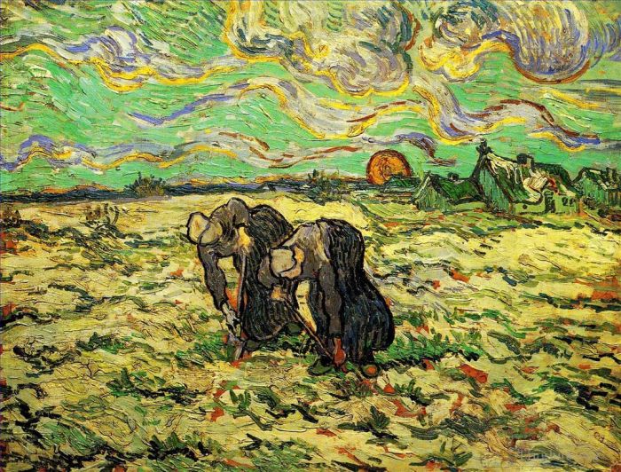 Vincent van Gogh Ölgemälde - Zwei Bäuerinnen graben im schneebedeckten Feld